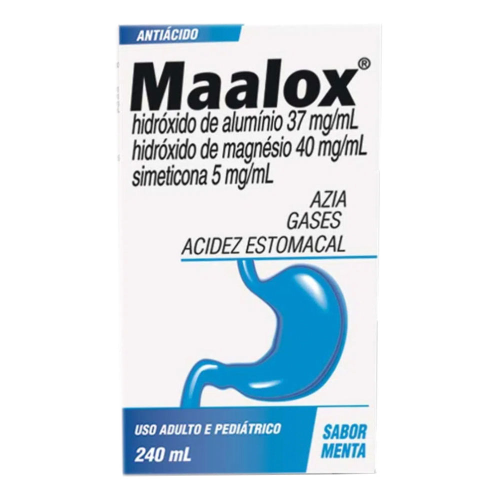 Antiácido e Antigases Maalox 37mg/ml + 40mg/ml + 5mg/ml 240ml Menta