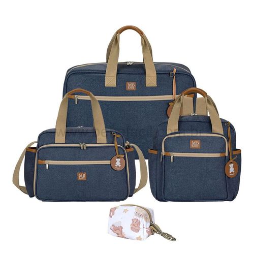 Mala Maternidade + Bolsa + Mochila + Porta Chupeta Jeans Azul - MB Baby Mala Maternidade + Bolsa + Mochila + Porta Chupeta Jeans Azul - MB Baby