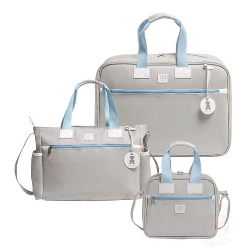 Mala Maternidade + Bolsa Sacola + Frasqueira Térmica Poá Azul - MB Baby