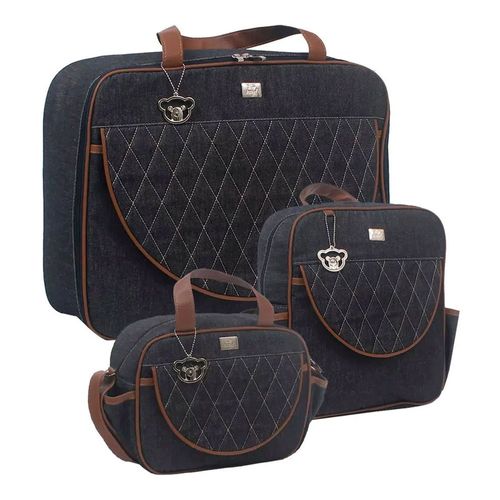 Mala Maternidade + Mochila + Frasqueira Térmica Denim Teddy - Hey Baby