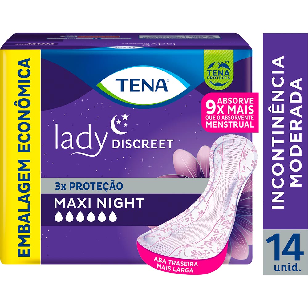 Absorvente para Incontinência Urinária Tena Lady Discreet Maxi Night 14  Unidades - Drogaria Sao Paulo