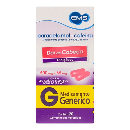 Paracetamol + Cafeína Genérico EMS 20 Comprimidos Revestidos Paracetamol + Cafeína Genérico EMS 20 Comprimidos Revestidos