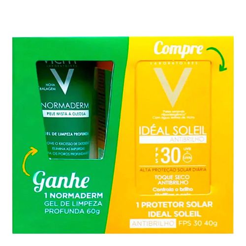 Kit Vichy Protetor Solar Ideal Soleil Antibrilho FPS30 40g + Gel De Limpeza Profunda Normaderm 60g Kit Vichy Protetor Solar Ideal Soleil Antibrilho FPS30 40g + Gel De Limpeza Profunda Normaderm 60g