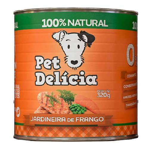 Pet Delícia para cães - Jardineira de Frango - 12 Latas + Brinde Tampa Pet Delícia Pet Delícia para cães - Jardineira de Frango - 12 Latas + Brinde Tampa Pet Delícia
