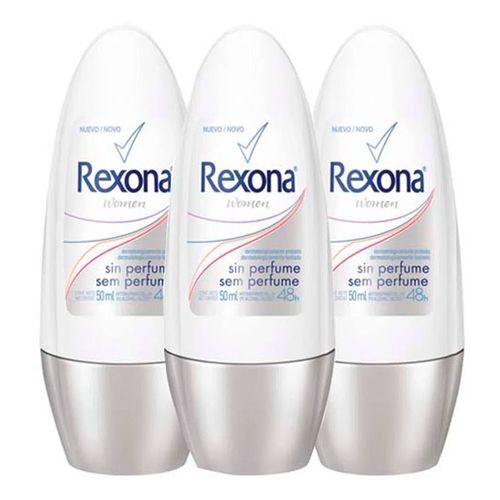 Desodorante Rexona Roll On Sem Perfume 50ml 3 Unidades Desodorante Rexona Roll On Sem Perfume 50ml 3 Unidades