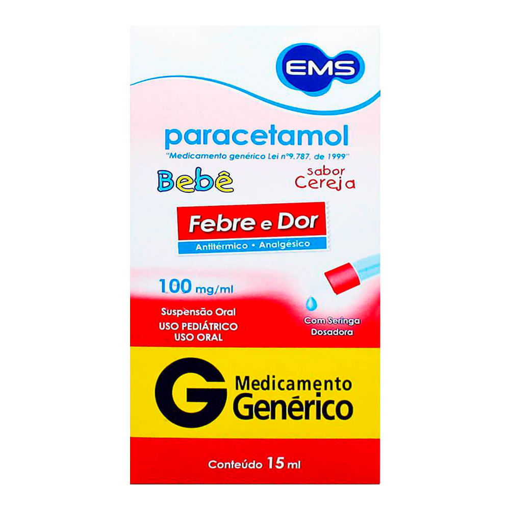 Analgésico e Antitérmico Paracetamol 100mg/ml Genérico EMS 15ml