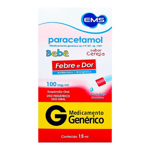 Analgésico E Antitérmico Paracetamol 100Mg/Ml Genérico Ems 15Ml