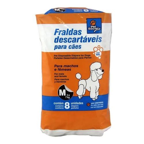 Fralda Descartável Pet Society Média para Machos e Fêmeas - 8 Unidades Fralda Descartável Pet Society Média para Machos e Fêmeas - 8 Unidades