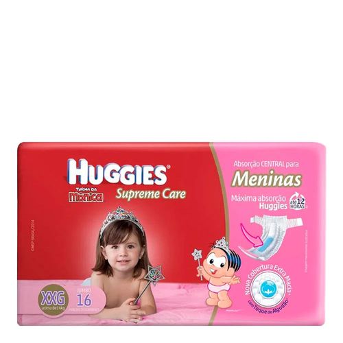 Fralda Descartável Turma da Mônica Huggies Supreme Care Feminina XXG 16 Unidades Fralda Descartável Turma da Mônica Huggies Supreme Care Feminina XXG 16 Unidades