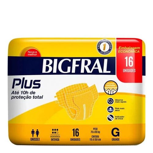 Fralda Geriátrica Bigfral Plus Embalagem Econômica G 16 Unidades Fralda Geriátrica Bigfral Plus Embalagem Econômica G 16 Unidades