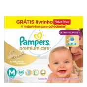 Fralda Pampers Premium Care M 84 Unidades + Livro Fisher Price