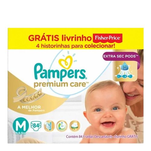 Fralda Pampers Premium Care M 84 Unidades + Livro Fisher Price Fralda Pampers Premium Care M 84 Unidades + Livro Fisher Price