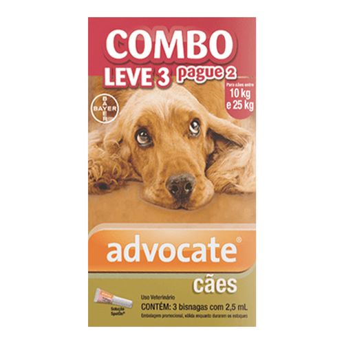 ADVOCATE CAES COMBO- para Cães de 10 até 25kg -3 pipetas com 2,5ml cada ADVOCATE CAES COMBO- para Cães de 10 até 25kg -3 pipetas com 2,5ml cada