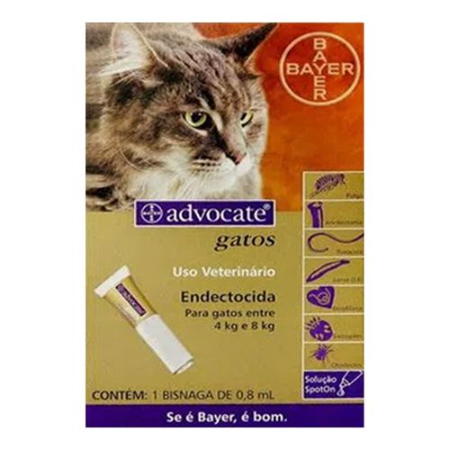ADVOCATE GATOS -para gatos de 4kg até 8kg - pipeta com 0,8ml ADVOCATE GATOS -para gatos de 4kg até 8kg - pipeta com 0,8ml
