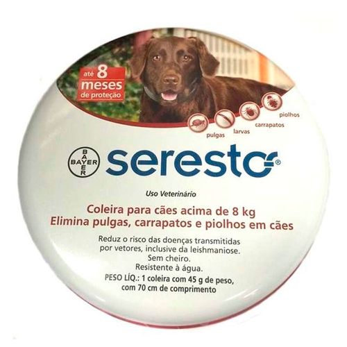 SERESTO Coleira Antipulgas e Carrapatos Acima de 8 Kg GANHE 1 DRONTAL PLUS para cães com mais de 35kg cx com 2 comprimidos sabor carne SERESTO Coleira Antipulgas e Carrapatos Acima de 8 Kg GANHE 1 DRONTAL PLUS para cães com mais de 35kg cx com 2 comprimidos sabor carne
