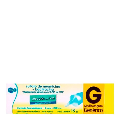 Antibacteriano Sulfato De Neomicina 5Mg + Bacitracina 250Ui/G Genérico Ems 15G