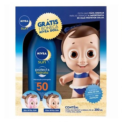 Protetor Solar Nivea Sun FPS50 200ml Grátis Boneca Doll Menina Protetor Solar Nivea Sun FPS50 200ml Grátis Boneca Doll Menina