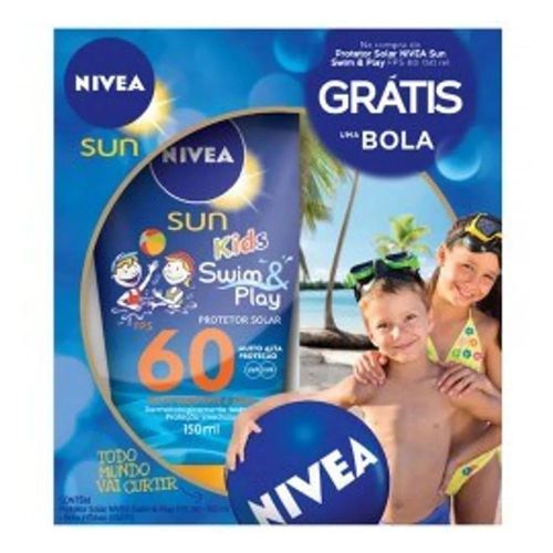 Protetor Solar Nivea Sun Kids Fps 60- 150ml Grátis Bola Azul Nivea Protetor Solar Nivea Sun Kids Fps 60- 150ml Grátis Bola Azul Nivea