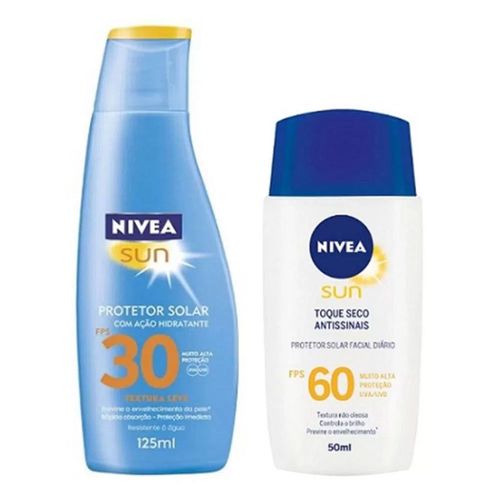Protetor Solar Nivea Sun Loção FPS 30 200ml Grátis Protetor Facial FPS 60 Protetor Solar Nivea Sun Loção FPS 30 200ml Grátis Protetor Facial FPS 60