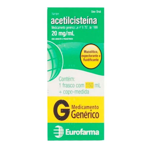 Acetilcisteína Xarope 20mg/ml Genérico Eurofarma 150ml Acetilcisteína Xarope 20mg/ml Genérico Eurofarma 150ml