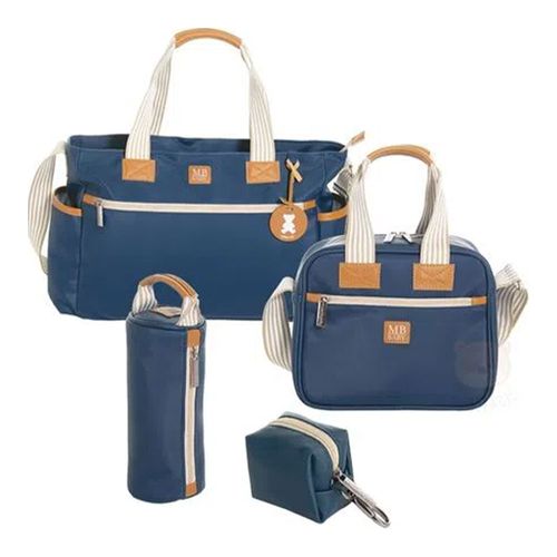 Bolsa Sacola + Frasqueira Térmica + Porta Mamadeira + Porta Chupeta Classic Marinho - MB Baby Bolsa Sacola + Frasqueira Térmica + Porta Mamadeira + Porta Chupeta Classic Marinho - MB Baby