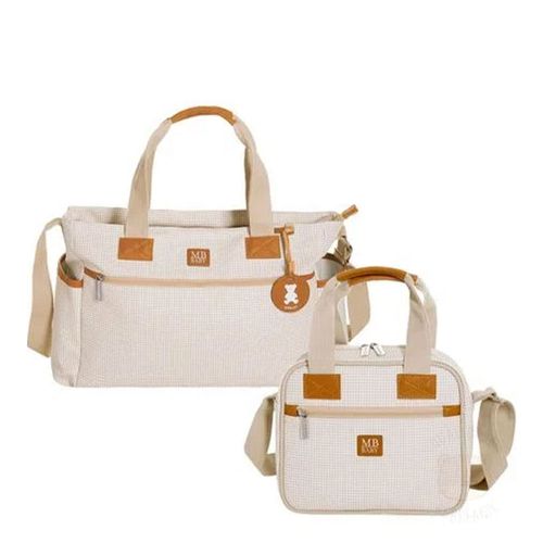 Bolsa Sacola + Frasqueira Térmica Quadriculado Marfim - MB Baby Bolsa Sacola + Frasqueira Térmica Quadriculado Marfim - MB Baby