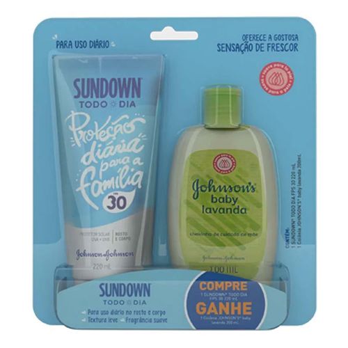 Protetor Solar Sundown Todo Dia Fps30 220ml + Colônia Johnsons Baby Lavanda 200ml Protetor Solar Sundown Todo Dia Fps30 220ml + Colônia Johnsons Baby Lavanda 200ml