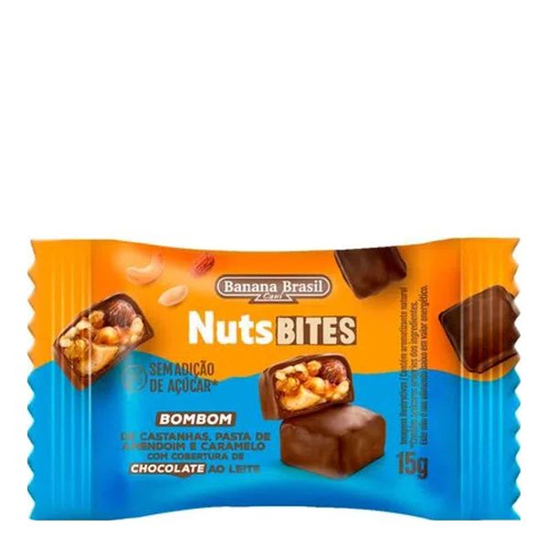Bombom Banana Brasil NutsBites Castanhas, Caramelo e Chocolate 15g