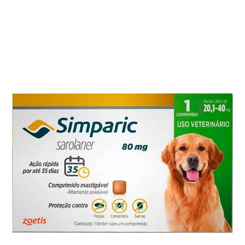Antipulga Simparic para Cães de 20,1 a 40Kg - 80mg Antipulga Simparic para Cães de 20,1 a 40Kg - 80mg