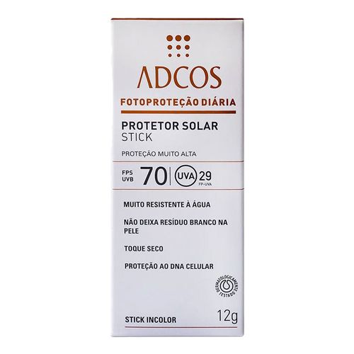 Protetor Solar Facial Adcos Stick Incolor FPS 70 12g Protetor Solar Facial Adcos Stick Incolor FPS 70 12g