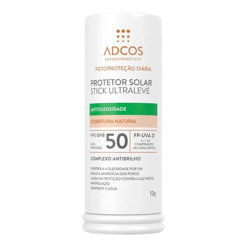 Protetor Solar Facial Adcos Stick Ultraleve Antioleosidade Cobertura Natural 50 FPS 12g