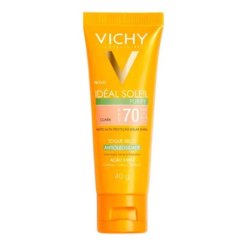 Protetor Solar Facial Antioleosidade Vichy Idéal Soleil Purify Cor Clara FPS70 40g Protetor Solar Facial Antioleosidade Vichy Idéal Soleil Purify Cor Clara FPS70 40g