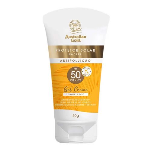 Protetor Solar Facial Antipoluição Australian Gold Gel Creme Toque Seco Fps50 50G