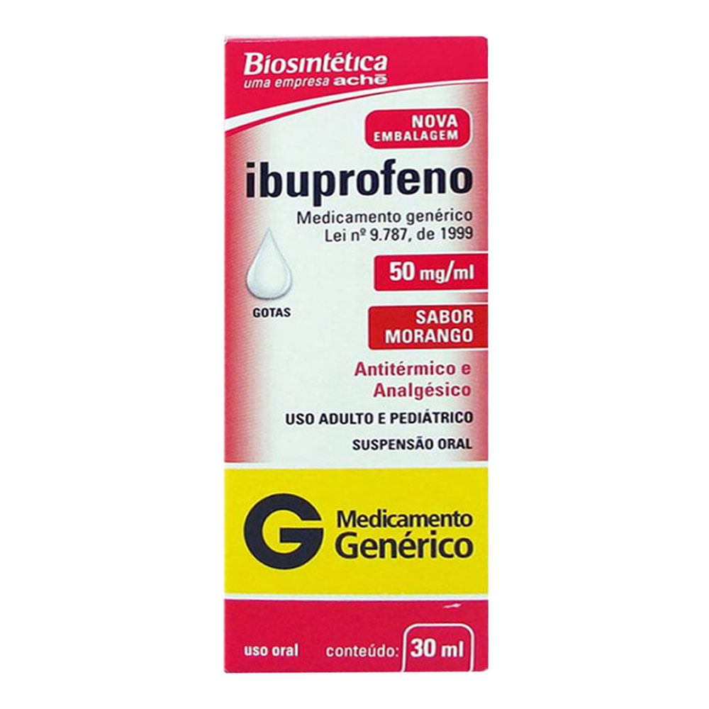 Analgésico, Anti-inflamatório e Antitérmico Ibuprofeno 50mg/ml Genérico Biosintética 30ml
