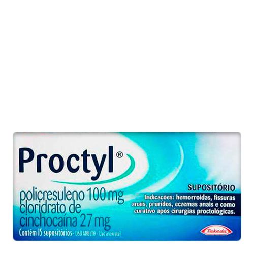 Anti-Hemorroidal Proctyl 100Mg + 27Mg 15 Supositórios