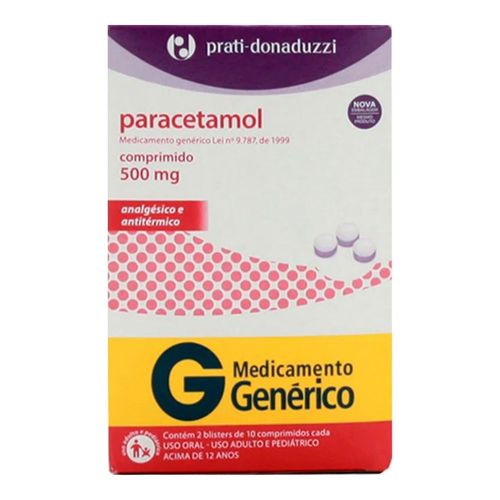 Analgésico E Antitérmico Paracetamol 500Mg Genérico Prati Donaduzzi 20 Comprimidos