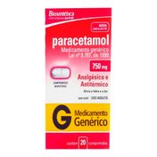 Paracetamol 750mg Genérico Biosintética 20 Comprimidos