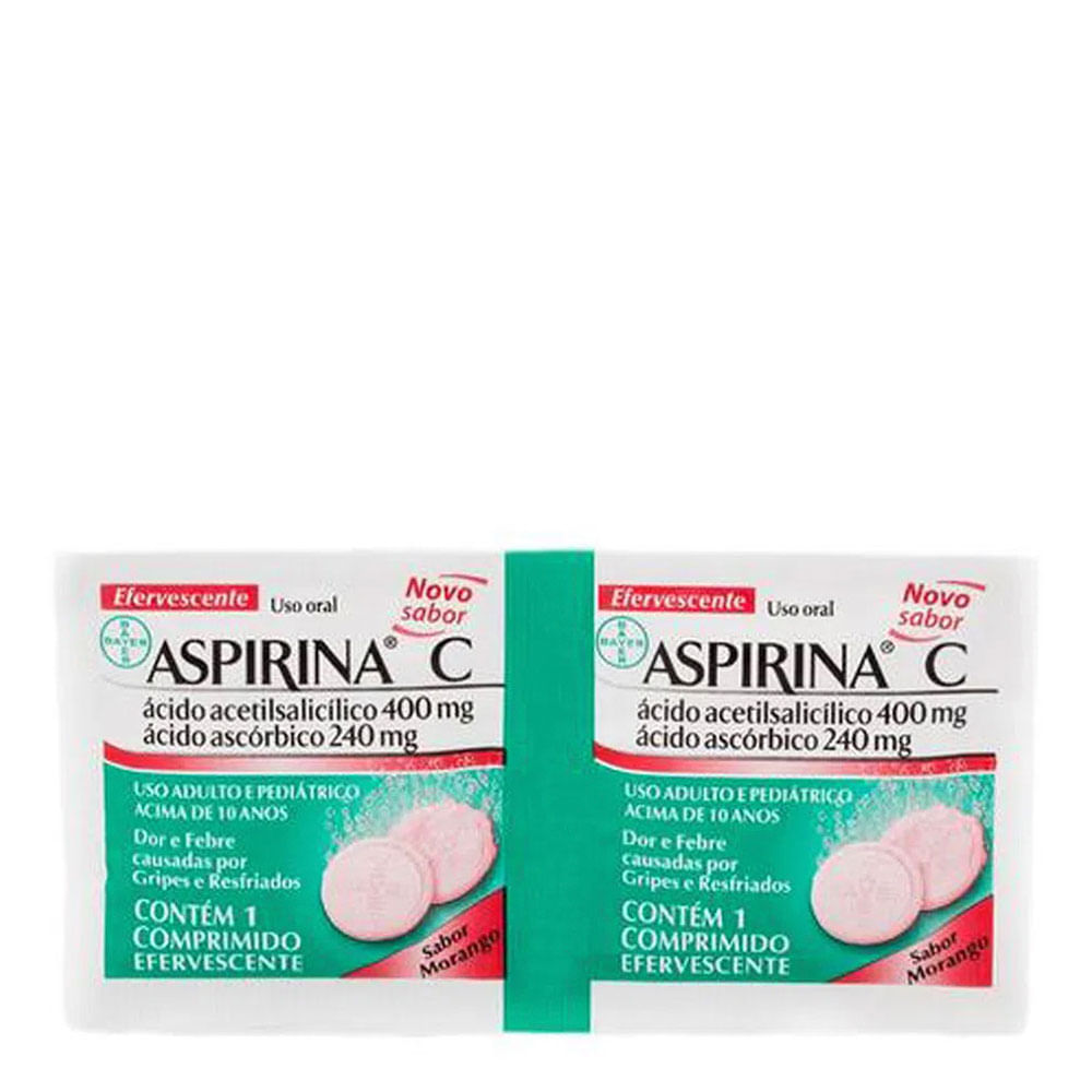 Analgésico, Antitérmico, Anti-inflamatório e Relaxante Muscular Aspirina C 400mg + 200mg 2 Comprimidos Efervescentes Morango