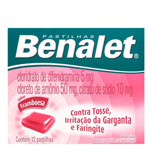Antialérgico, Expectorante E Descongestionante Benalet 5Mg + 50Mg + 10Mg 12 Pastilhas Framboesa