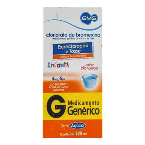 Cloridrato de Bromexina Infantil Xarope 4mg Genérico EMS 120ml Cloridrato de Bromexina Infantil Xarope 4mg Genérico EMS 120ml