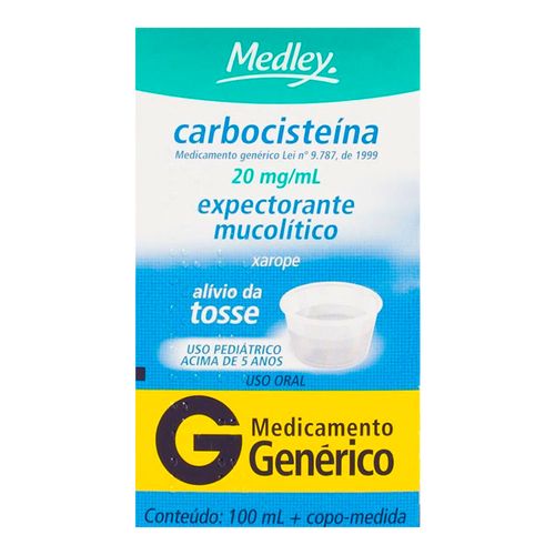 Carbocisteina Pediátrico 20mg/ml Genérico Medley - 100ml Carbocisteina Pediátrico 20mg/ml Genérico Medley - 100ml