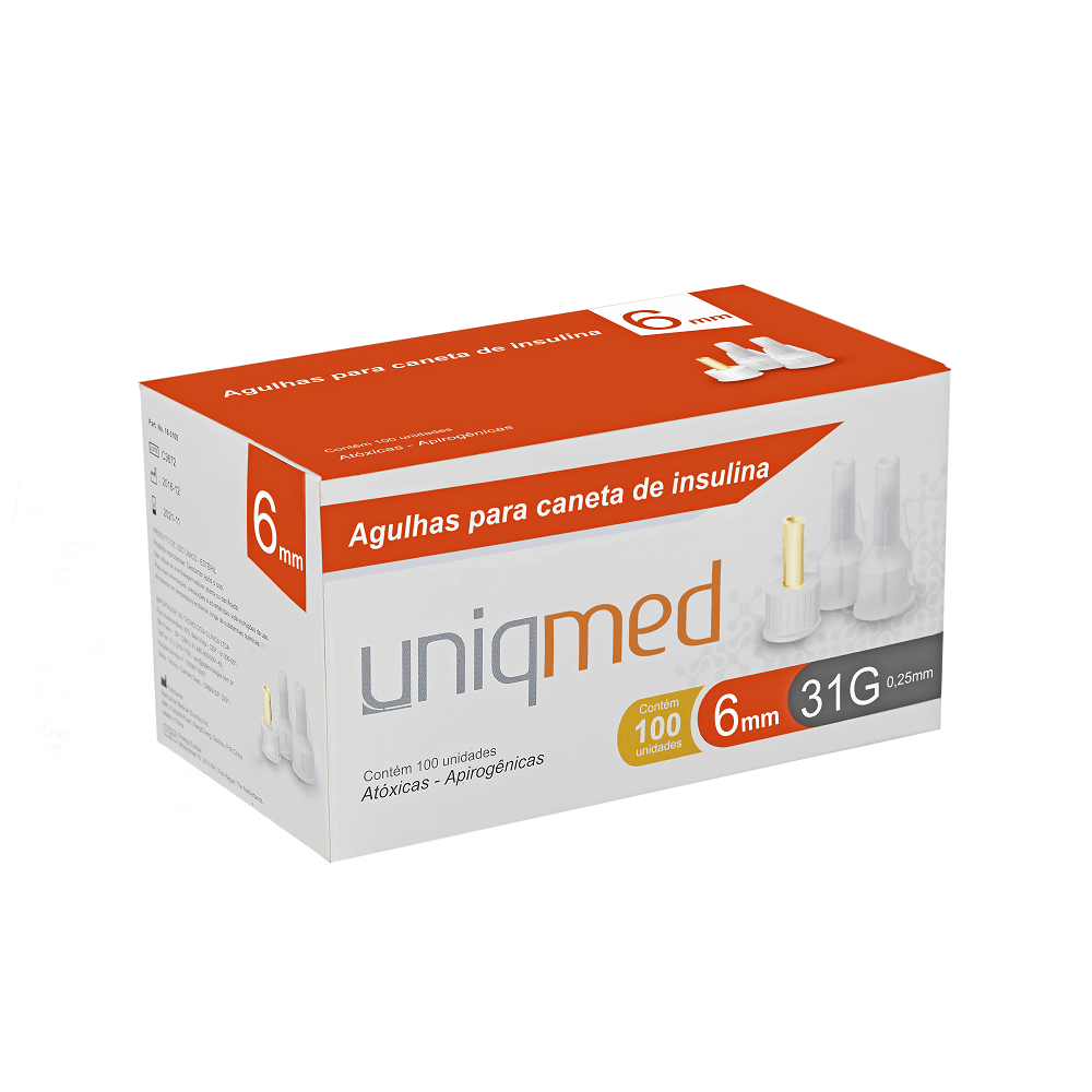 Agulha Para Caneta De Insulina Uniqmed 31g 6x0,25mm 100 Unidades