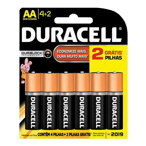 Pilha Duracell Alcalina AA 6 Unidades Pilha Duracell Alcalina AA 6 Unidades