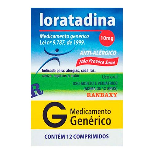 Loratadina 10mg Genérico Ranbaxy Farm 12 Comprimidos Loratadina 10mg Genérico Ranbaxy Farm 12 Comprimidos