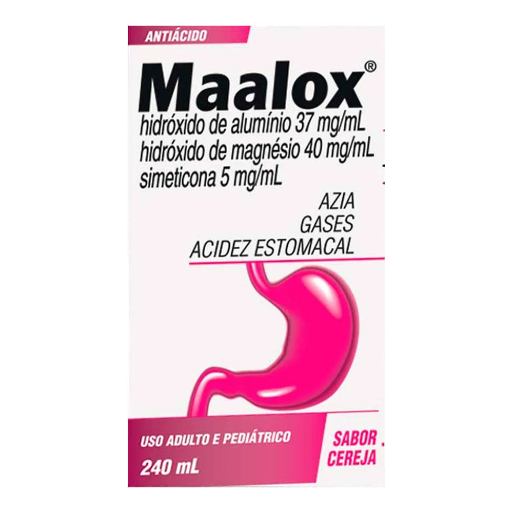 Antiácido e Antigases Maalox 37mg/ml + 40mg/ml + 5mg/ml 240ml Cereja
