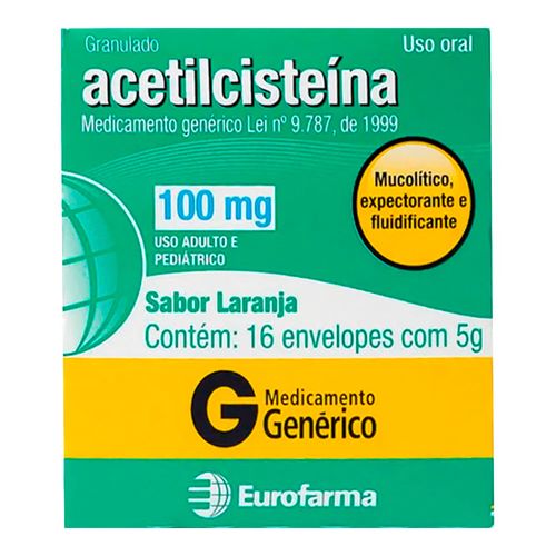 Acetilcisteína 100mg Genérico Eurofarma 16 Sachês Acetilcisteína 100mg Genérico Eurofarma 16 Sachês