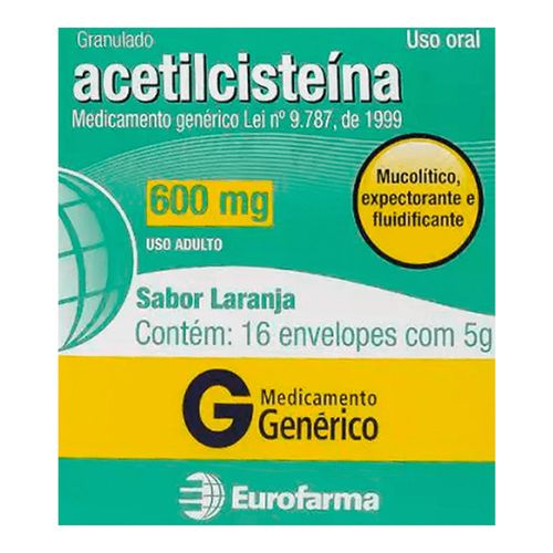 Acetilcisteína 600mg Genérico Eurofarma 16 Sachês Acetilcisteína 600mg Genérico Eurofarma 16 Sachês