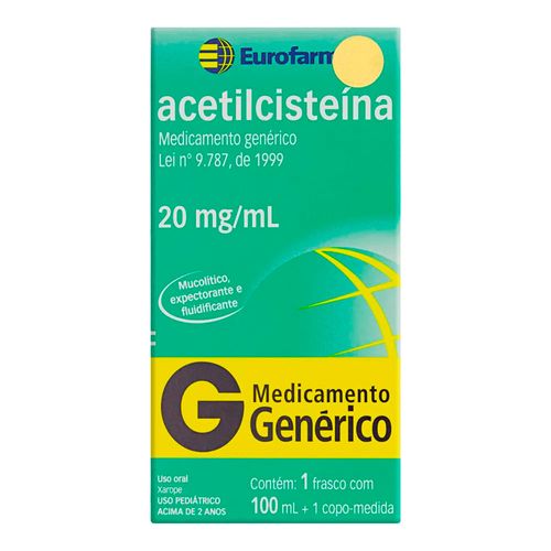 Acetilcisteína Xarope 20mg/ml Genérico Eurofarma 100ml Acetilcisteína Xarope 20mg/ml Genérico Eurofarma 100ml