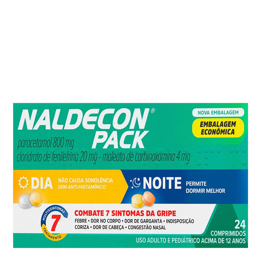 Antigripal Naldecon Dia e Noite 800mg + 20mg + 4mg 24 comprimidos