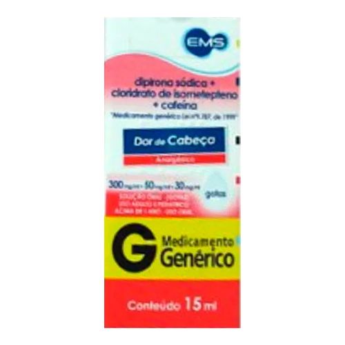 Dipirona Sódica + Isomet + Cafeína Gotas Genérico EMS 15ml Dipirona Sódica + Isomet + Cafeína Gotas Genérico EMS 15ml